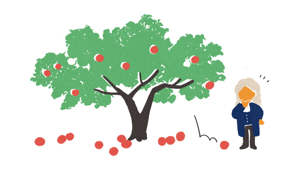 万有引力の法則の発見をイメージしたイラスト