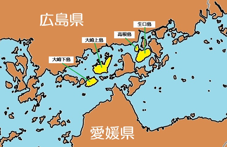 瀬戸内海に浮かぶ大崎上島の地図