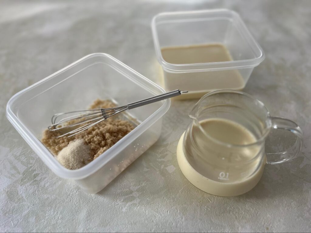 豆乳プリンの材料を並べた写真